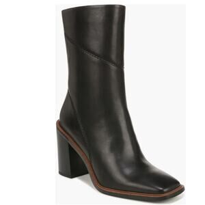Franco Sarto Women's Stevie Block Heel Bootie Black Leather Size 6.5 NWOB